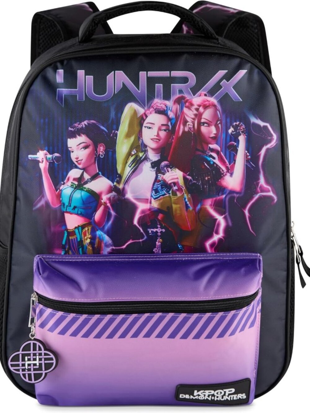 K-Pop Inspired 16” Girls' Backpack with Rubber Charm - Demon Hunters Design